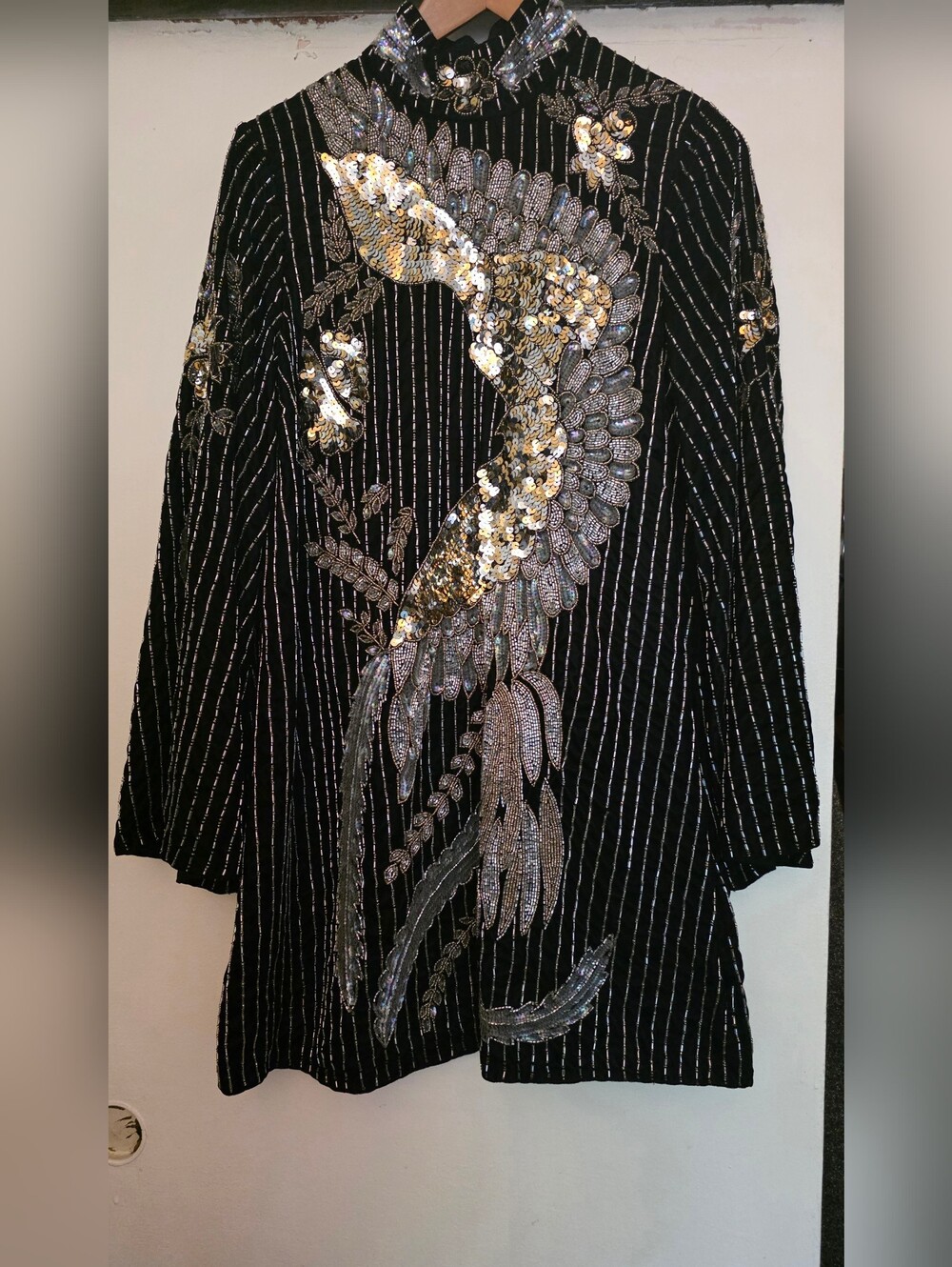 ASOS Black Dress with Gold and Silver Sequin Bird Embellishment